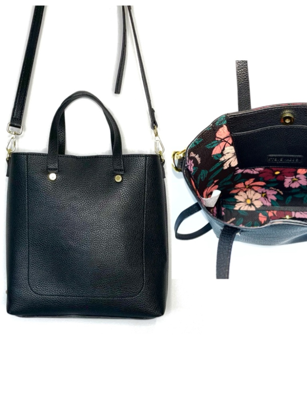 Steve Madden Black Tote Bag Crossbody with Floral Interior